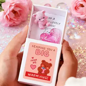 1PC Little Worry Bear Mini Themed Gift Box Design Pocket-Sized Resin Paper Bear Hug Keepsake Heartwarming Friendship Gift for Valentine's Day