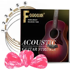 Acoustic Guitar Strings, 85 Coated Bronze Upgrade, Numbered 6-String Set & 3 Celluloid Picks