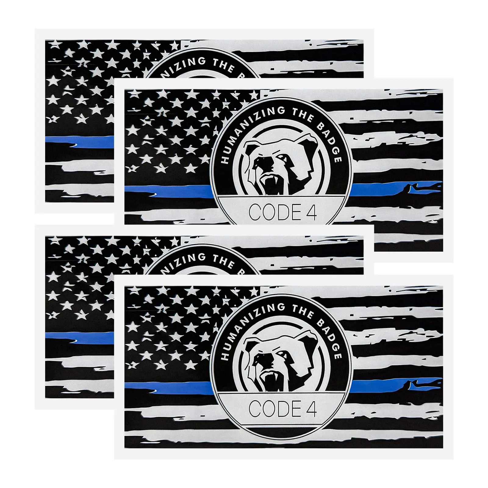 4 Pack Large Thin Blue Line Code 4 US Pride PVC Vinyl Decals, Waterproof Self-Adhesive Stickers, Sporty Colors Law Enforcement Support Decor for Car Windows, Laptops, Us Pride / Nation Pride