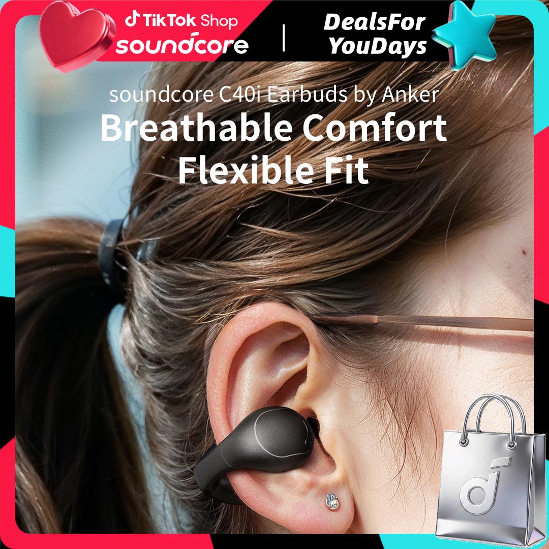 soundcore C40i by Anker, Open-Ear Earbuds, Clip-On Headphones, Flexible Joint Design, Button Controls, Lightweight Comfort, Stable Fit with Attachable Ear Grips, Expansive Drivers for Clear Sound #DealsForYouDays, #SummerWins