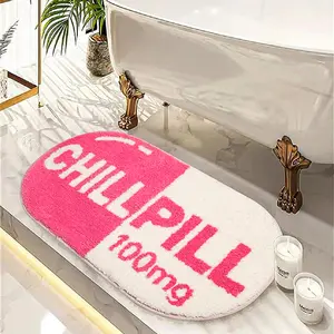 Chill Pill Bath Mat, Non Slip Pink Bath Mats for Bathroom Cute Shaped Bathtub Preppy Rug Bathroom Tub Plush Shower Rugs Washable, Pink Cozy Bath Mat Soft Absorbent Mat bathroom decor toilet decorations