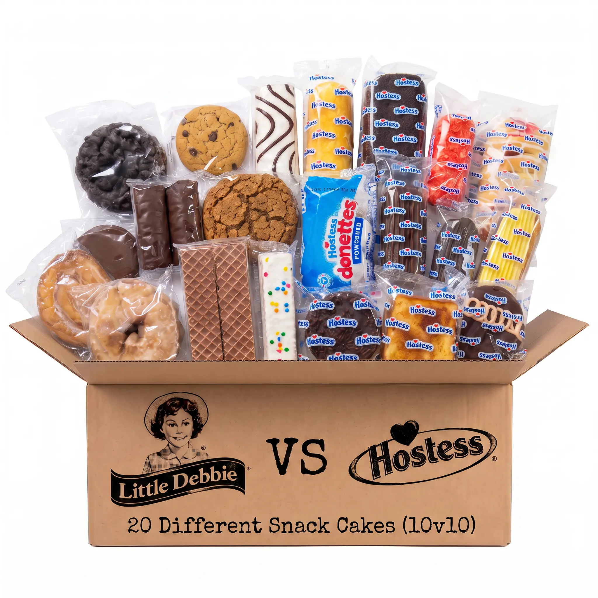 Little Debbie Vs. Hostess 20 Snack Cake Variety Sampler Including Twinkies, Zingers, Coffee Cakes and Nutty Bar Cakes and Bars, Honeybuns, Zebra Cakes