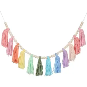 Cotton Tassel Garland Banner Colorful Birthday Decor Party Backdrop Christmas Boho Wall Hangings Decor for Bedroom, Nursery, Play Room, Baby Shower, Girls Room Decor, Birthday Gift (A)