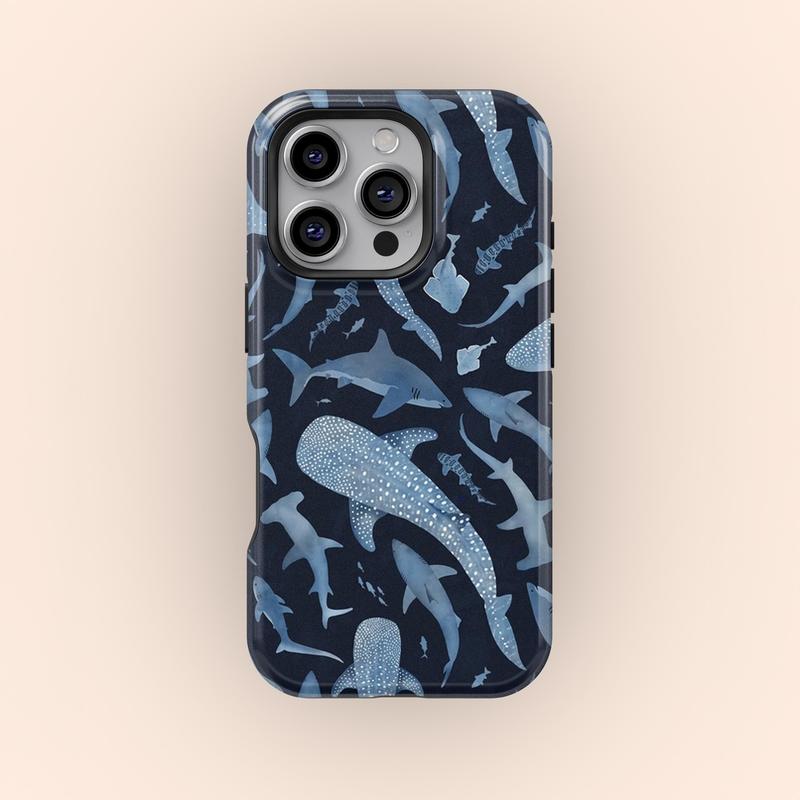 Blue Watercolor Shark Phone Case Cover Applicable to iP15Promax ip14Pro mobile phone case 12 trendy brand 13 anti-fall cover 14Promax 15Pro cute Plus phonecase Accessories Acrylic casetify