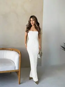 AURELIX Summer;Valentine's Day Ladies Light Khaki Sexy Elegant High-End Charming Jacquard Textured Tube Top Tight High Elastic Slit Long Coral Dress