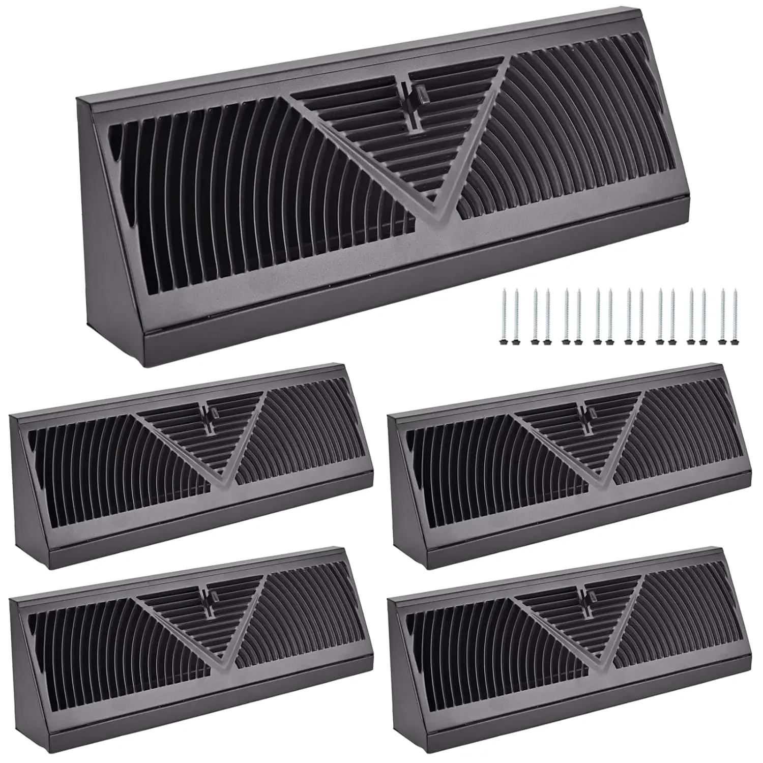 4 Pack 15 Inch Baseboard Register (Duct Opening Size) - Baseboard Vent Covers for Home - Easy Adjust Air Supply Lever Baseboard Diffuser (Black)