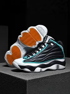 Unisex Mid-Height Athletic Basketball Shoes, Lightweight Classic Retro Sport Style, Anti-Slip Sole, Patchwork Design, Suitable for All Seasons