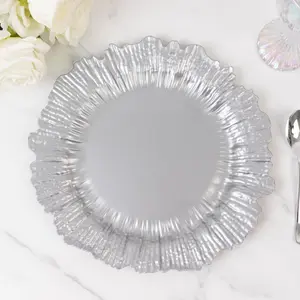 10 Pack Economy Plastic Charger Plates – 13" Silver Reef Rim Design Chargers for Weddings & Parties