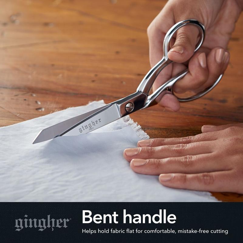 Gingher 8 Inch Forged Steel Blades Dressmaker Shears with Bent Handle & Chrome Finish for Precise Fabric Cutting & Seamless Stitching Sewing Supplies Crafts Sewing Tools