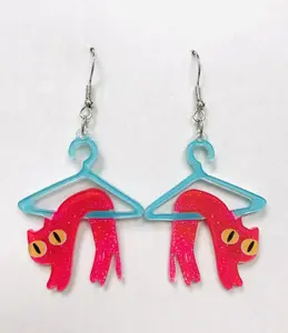 Cat hanging Earrings - Unisex Cat-Shaped Pendants with Fish In Eye Design Perfect Gift for Cat Lovers