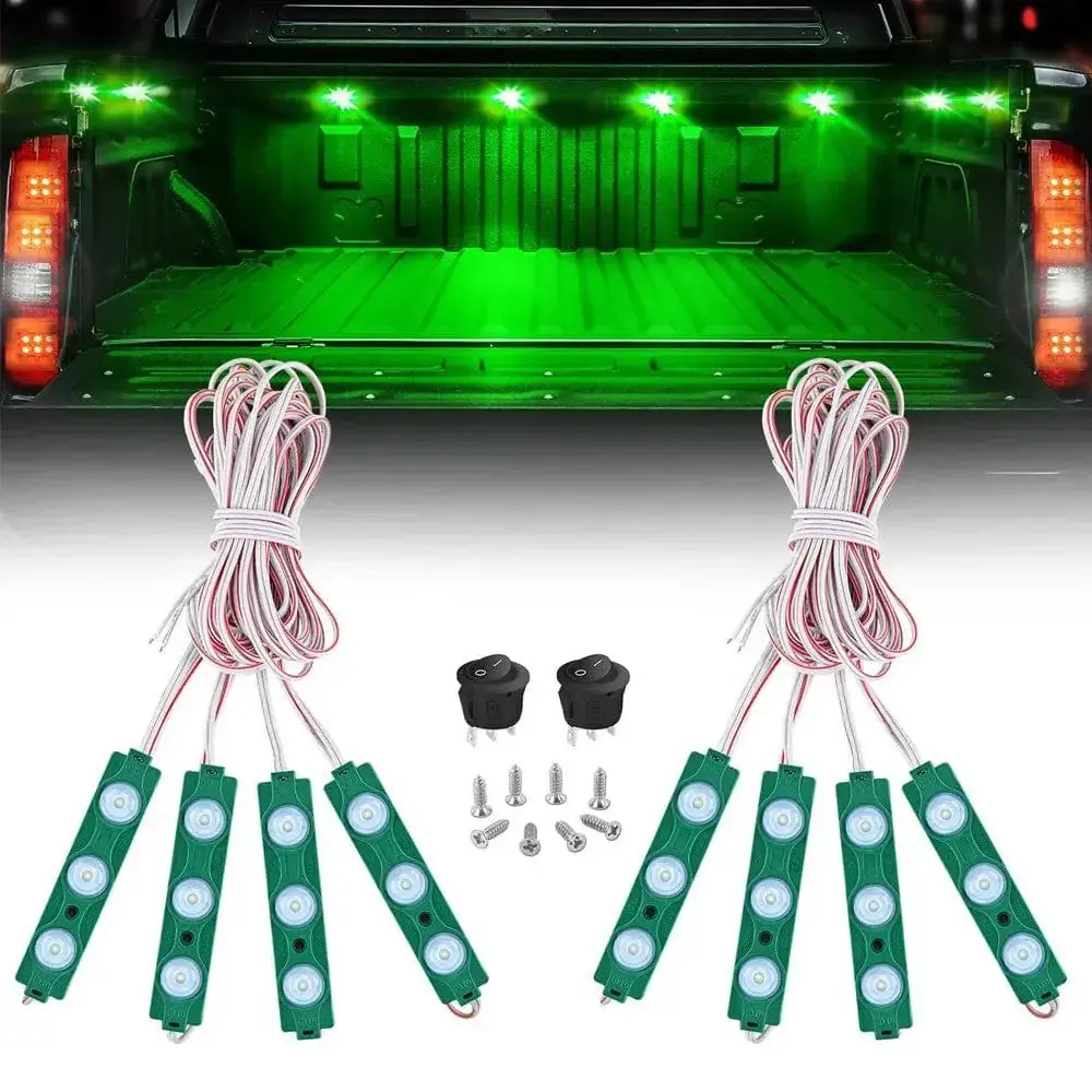 Nilight 8-Pcs 24-LED Green Ultra-Bright Plug-In Car Work Light Kit, IP67 Weatherproof LED Car Ambient Lights for Pickup Truck, Led Car Ambient Light