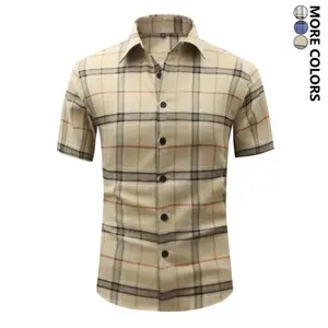 Men’s Summer Plaid Short-Sleeve Shirt, Casual Turn-Down Collar Style, Breathable and Skin-Friendly, Suitable for Daily Commuting, Business Casual, and Streetwear