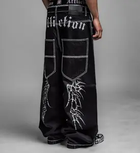 Affliction Men's Denim Jeans Extra Wide Skeleton Wings