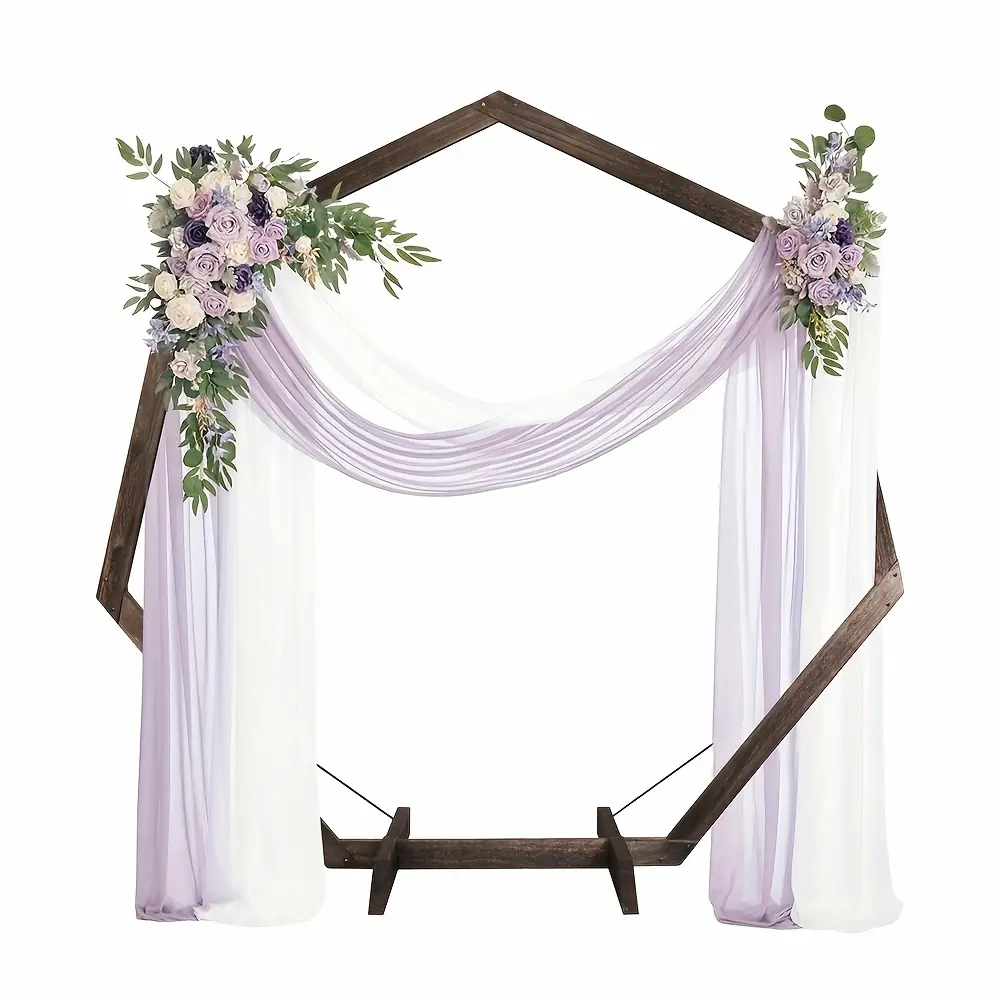 1pcs Wooden Wedding Arch, Heptagonal Wood Arch For Wedding Ceremony With 2 Iron Support Stand, Wood Arch For Weddings, Parties, Indoor, Outdoor, Backdrops, Garden Decorations