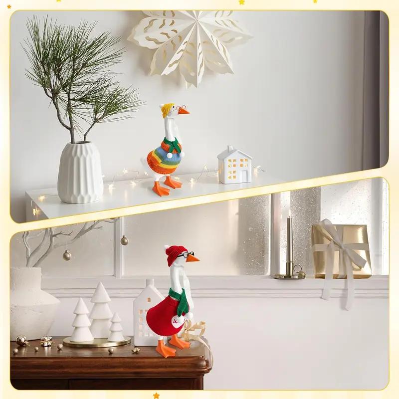 6 Set 24Pcs 7 Inch Desk Goose Outfits  Kniited Sweater WIth Accessories,Knitting Clothes with Hats Sweater Glasses Scarves for Mini Magnetic Goose Statue Decor