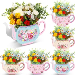 6 Pcs Tea Party Decorations Princess Party Flower Boxes Centerpiece Floral Teapot Centerpiece for Floral Tea Themed Birthday Party Supplies Wedding(Sweet Tea Pot) Ornaments