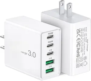 2Pack 60W USB C Fast Charger Block 5-Port Wall Charger Brick 2 USB A & 3 USB C PD3.0 Power Adapter for iPhone 17/16/15/14,Pad Mini/Pro,AirPods 4,GalaxyS25 White