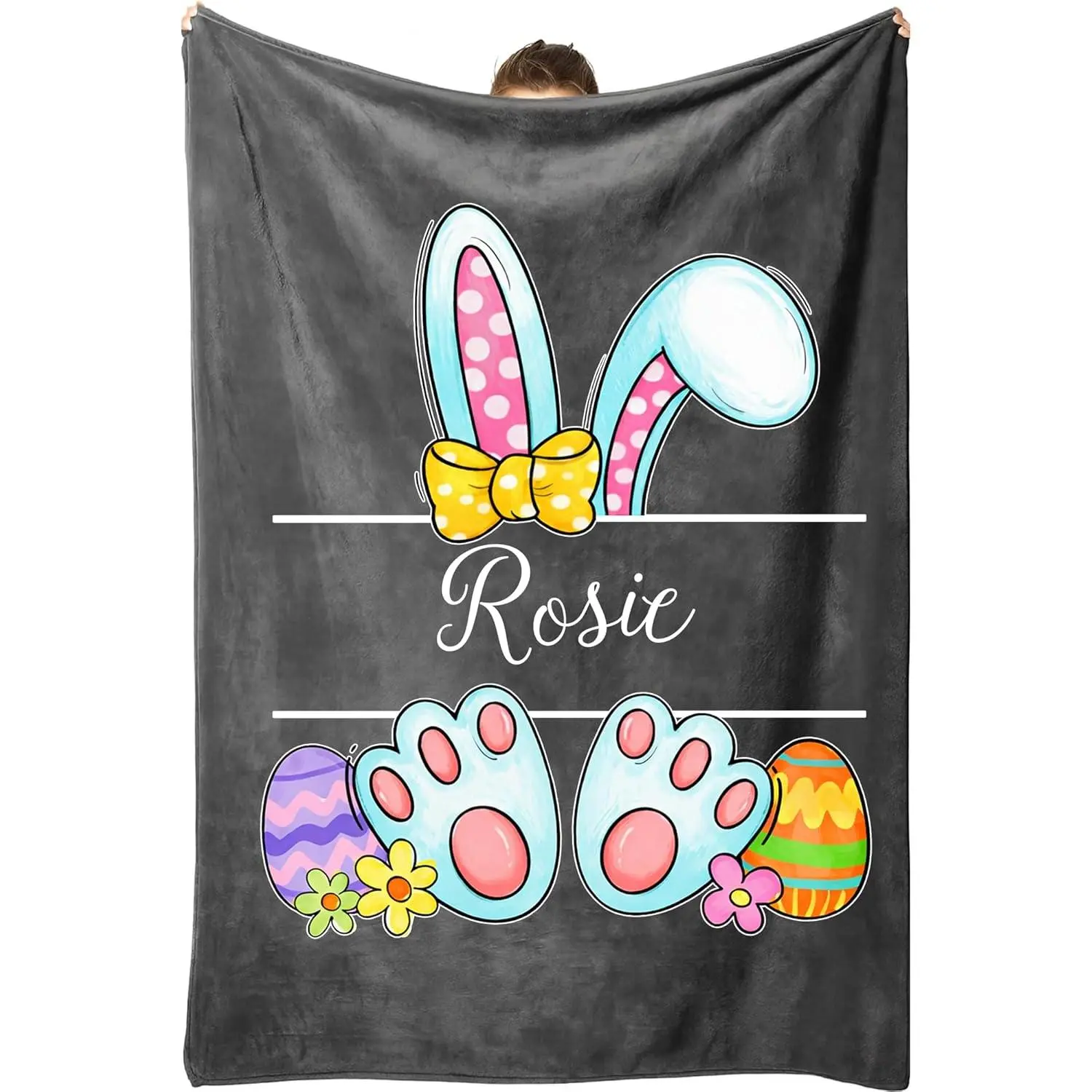 Amazon: Personalized Easter Bunny Blanket, Cute Bunny Pattern Easter Blanket with Customizable Name, Soft and Comfortable Children's Blanket (Style 01): Home and Kitchen