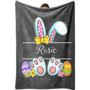 Amazon: Personalized Easter Bunny Blanket, Cute Bunny Pattern Easter Blanket with Customizable Name, Soft and Comfortable Children's Blanket (Style 01): Home and Kitchen