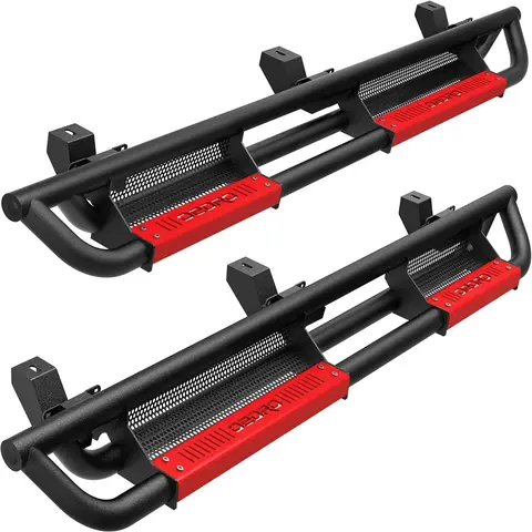 YITAMOTOR 6 inch Running Boards Compatible with 2007-2018/2018-2026 Jeep Wrangler JL Unlimited 4 Door, Bolt-on Drop Side Steps Rails Powder Coated Black & High Gloss Red Nerf Bar