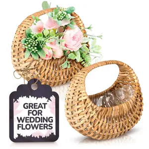 Picnic Baskets 2Pcs Small Wicker Basket with Handle - Empty Gift Basket Rattan Basket for Wedding Flower Basket for Gifts Baskets with Handles - Decorative Baskets for Home Decor Wicker Storage Basket AZZORI