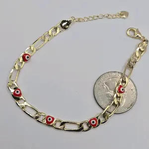 eyes red heart style bracelet fashion style figaro 8"inches GOLD-PLATED