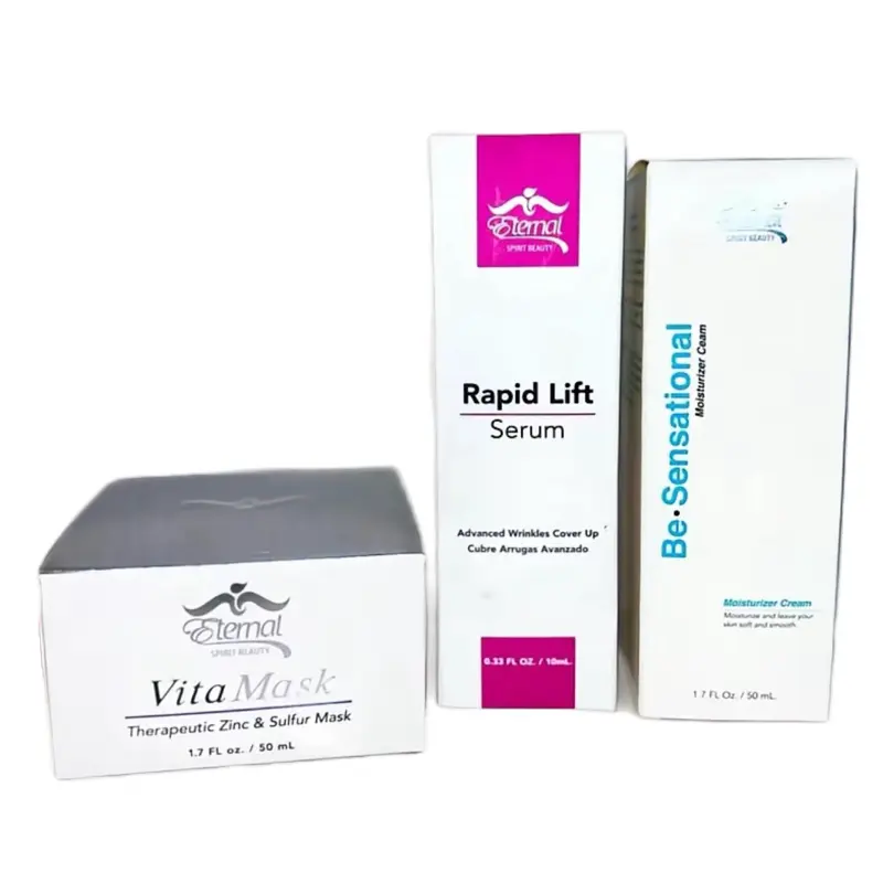 Skin Beauty Glow and Repair Skin Care Set with Rapid Lift Serum, Be Sensational Moisturizer Cream, and VitaMask Therapeutic Zinc Sulfur Mask Hydrate Moisturizing