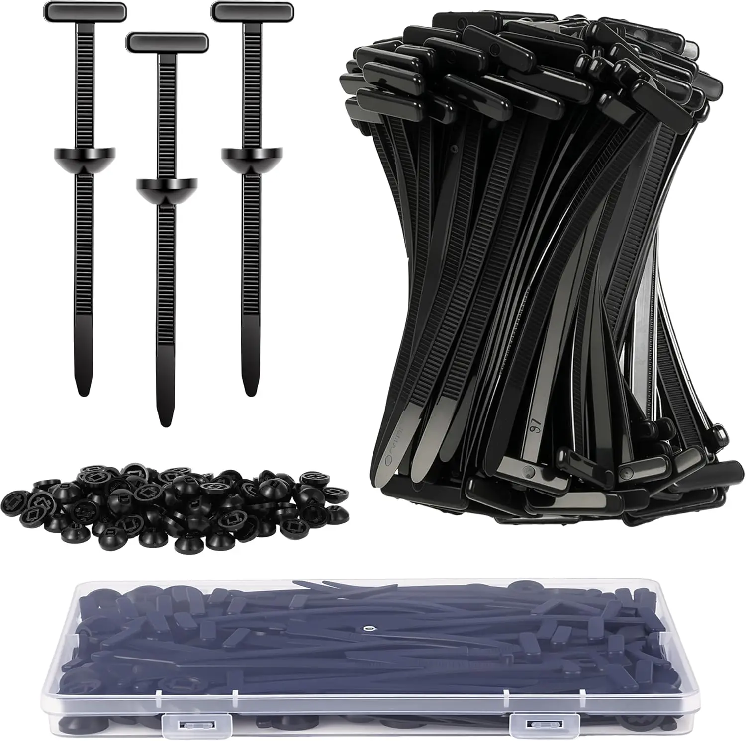 100 Pack Heavy Duty Nylon Universal Cable Tie Buckle with Storage Box - Self-Locking Bumper Clips Fasteners for Car Fender, Engine Cover, UV Resistant Automotive Clips for Car Repair