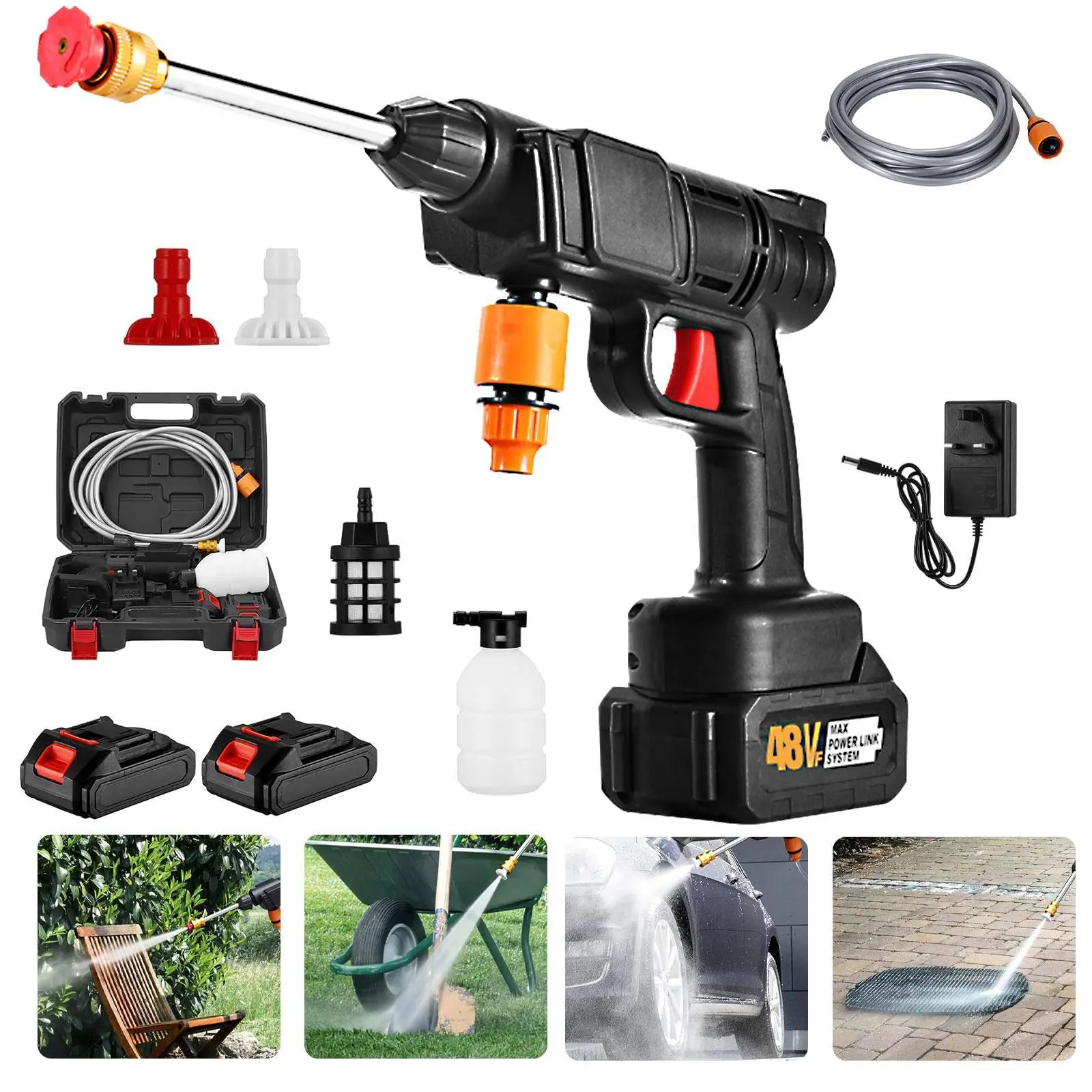 Portable Cordless High Pressure Washer with Battery for Car Home Garden Watering Nozzle Automatic Cleaning Equipment Outdoor Cleaning Tools