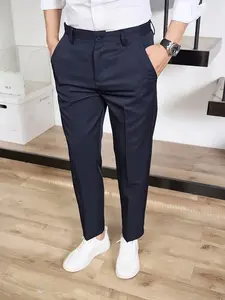 Men's Fitted Business Casual Long Pants, Elastic Waist, Functional Office and Social Wear, Stylish Hidden Pockets for Spring & Fall