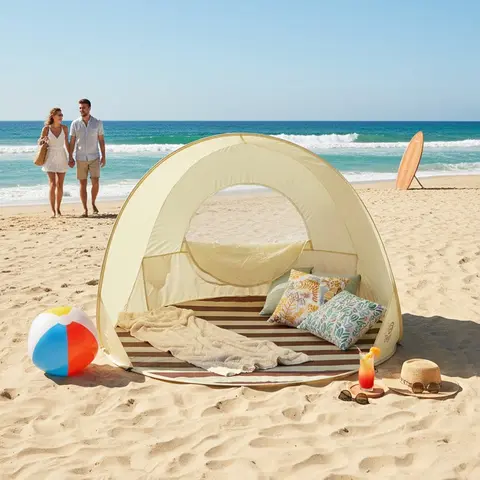 Portable Beach Tent with UV Protection | Quick-Setup Sunshade Shelter for Families & Picnics | Lightweight Canopy for Camping, Moms & Babies | Includes Carry Bag | Durable Polyester