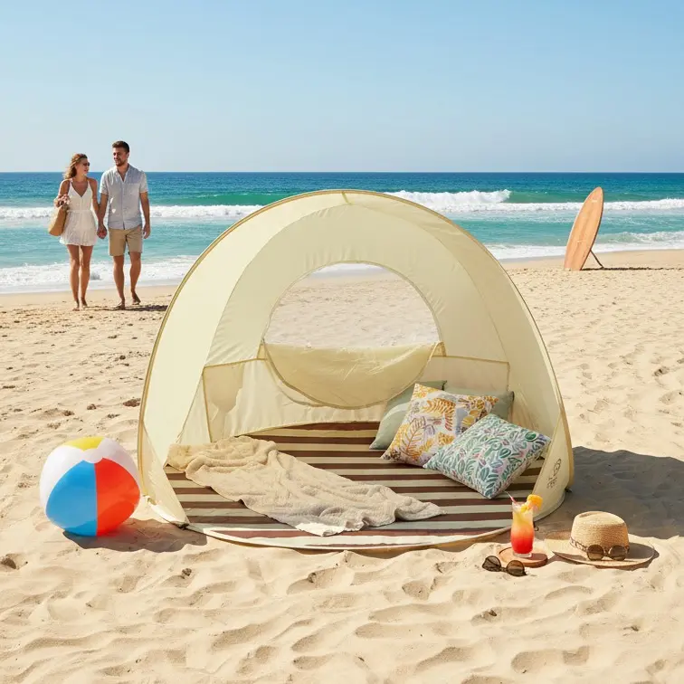 Portable Beach Tent with UV Protection | Quick-Setup Sunshade Shelter for Families & Picnics | Lightweight Canopy for Camping, Moms & Babies | Includes Carry Bag | Durable Polyester