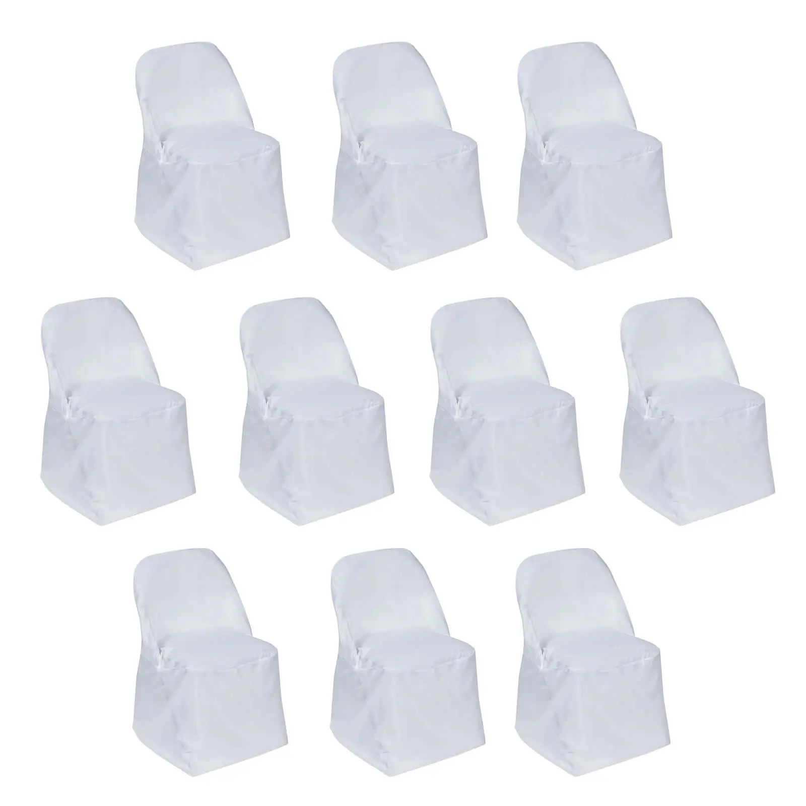 White Polyester Folding Chair Covers (10 Pack) - Reusable, Stain-Resistant, Washable Chair Slipcovers for Weddings, Parties, Party Chair Covers