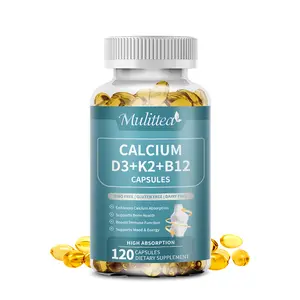 Mulittea 4-in-1 Calcium Supplements, Calcium 600mg with Vitamin D3 K2 B12 5000 IU for Heart, Bone & Immune Support, 120 Vegan Capsules Gluten, Non-GMO)