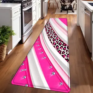 1PC， Pink and White Leopard Print Curved Decoration Patterned strip rugs, home décor, bathroom mats, entryway mats, bathroom non-slip mats, indoor entrance rugs, bedroom bedside mats, kitchen mats, hallway rugs, flannel sponge rugs, hallway runner rugs