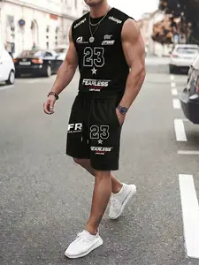 Men's "23 FEARLESS" Racing 2-Piece Set | Sleeveless Tank & Matching Shorts | Chicago & F96 Racing Graphics | Premium Soft Fabric | Perfect for Gym & Streetwear | Motorsport Essential