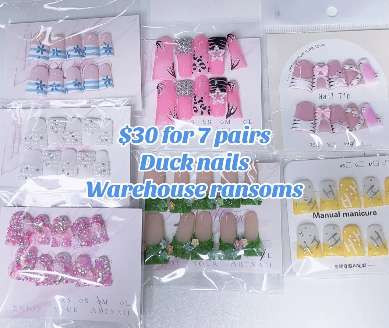 1335(20993)gc.$30 for 7 pairs duck nails. Random pick from warehouse