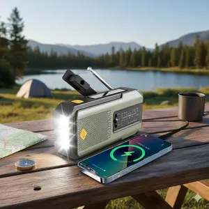 Portable Emergency Radio Flashlight: NOAA AM/FM Weather Alert, Solar & Crank Charging, USB-C, 2000mAh, High-Power LED with SOS, Multi-Function Survival Gear for Outdoors, LED Flashlight Rechargeable