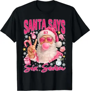 100%cotton Retro Santa Pink Christmas Bubble Gum Sunglasses T-Shirt