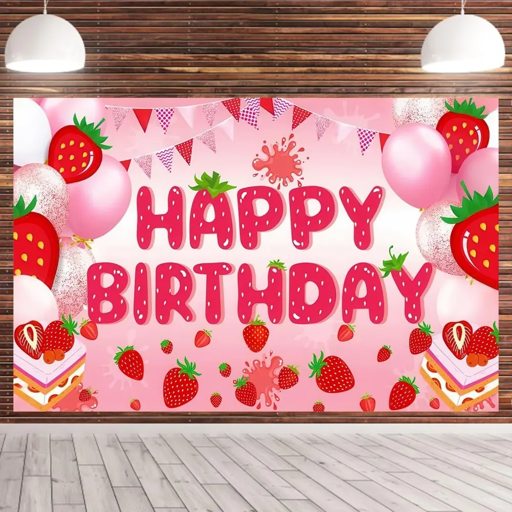 2D flat banner 1pcsstarryStrawberry Birthday Banner Happy Birthday Colorful Backdrop Happy Birthday YardSignBackground Indoor Outdoor Birthday Decorations for Home Classroom Party Decor Props Outdoor Door Portrait Photography Studio Professional Backdrops