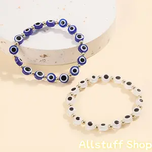 Devil's Eye Bead Elastic Rope Bead Bracelet Adjustable Size Multi-Color Options Candy Color Blue White Yellow Pink Fashion Jewelry Daily Accessory