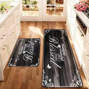 Vintage Wood Grain Kitchen Mat Set, Wooden Floor Mats, Soft Non-Slip Kitchen Mats, Home Decor, 2 Piece Set, Washable Kitchen Rugs