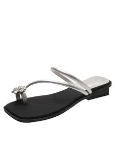 Silver Color Rhinestone Sandals, Perfect for Beach Vacations, Stylish Footwear for Photos, Trendy Summer Slippers