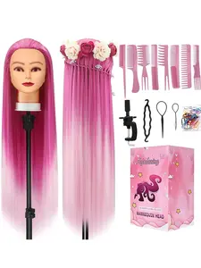 Training Head 28-Inch Synthetic Fiber Mannequin Head, DIY Braiding & Hairdressing Practice Tool, Unisex Adult Use, Hairdresser Training Aid, Straight Hair Texture, Hairdresser Tools