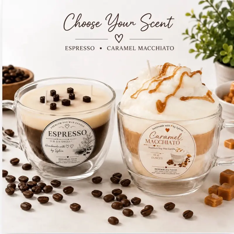 Caramel Macchiato and Espresso Beverage-Scented Coffee Candles
