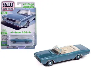 1968 Dodge Coronet 500 Convertible Pale Blue Metallic with White Interior "Vintage Muscle" 1/64 Diecast Model Car by Auto World