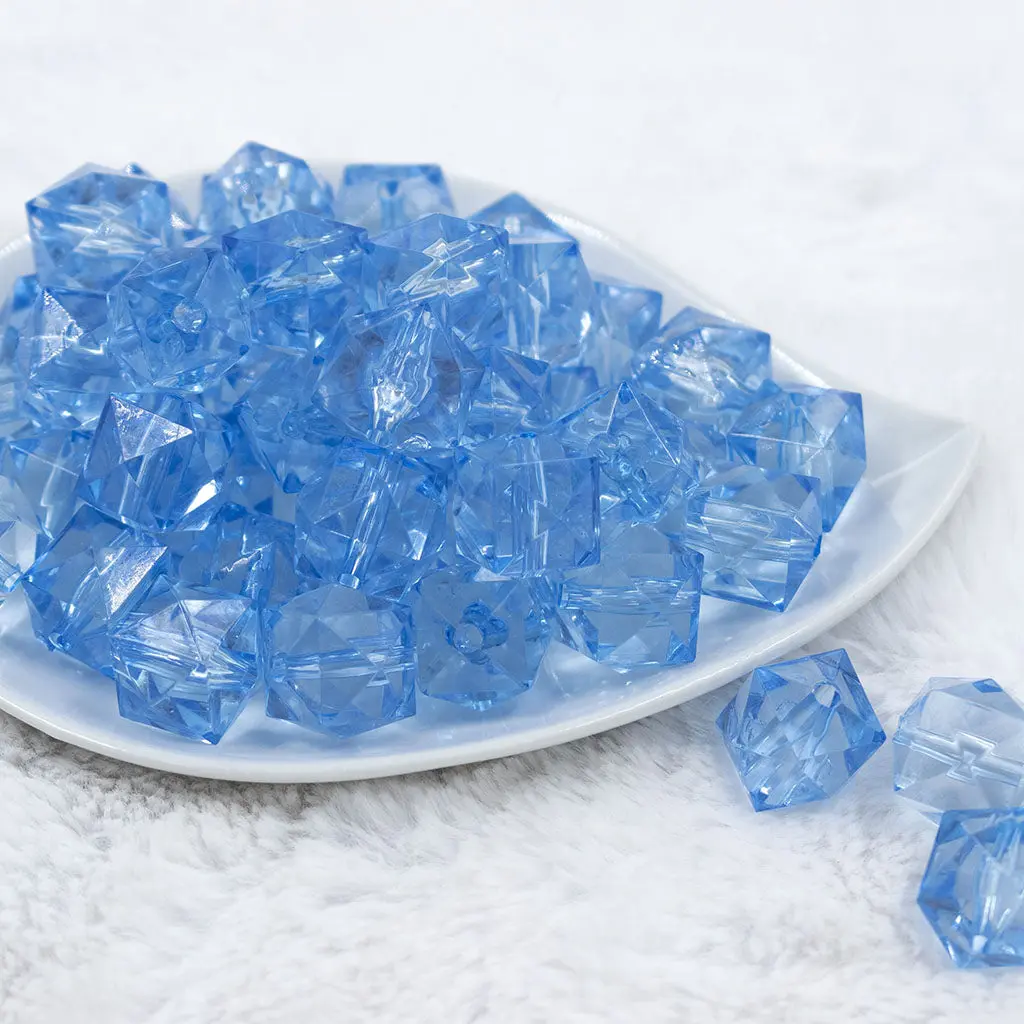 20mm Sky Blue Transparent Cube Faceted Bubblegum Beads