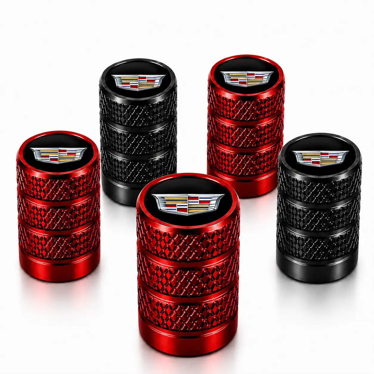 5Pcs Tire Valve Stem Caps with Cadillac Logo, Premium Waterproof Leakproof Corrosion Resistant Wheel Air Valve Dust Covers, Easy Install Fit for XT5 XT4 Escalade CT5 CT4 XT6 Lyriq Luxury SUV Sedan Electric Car Exterior Accessories