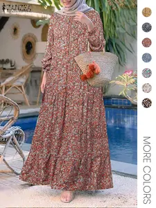 Women's Ditsy Floral Print Long Sleeve Tunic Dress, Casual Round Neck Dress for Holiday Vacation Daily Wear, Ladies Clothes for All Seasons