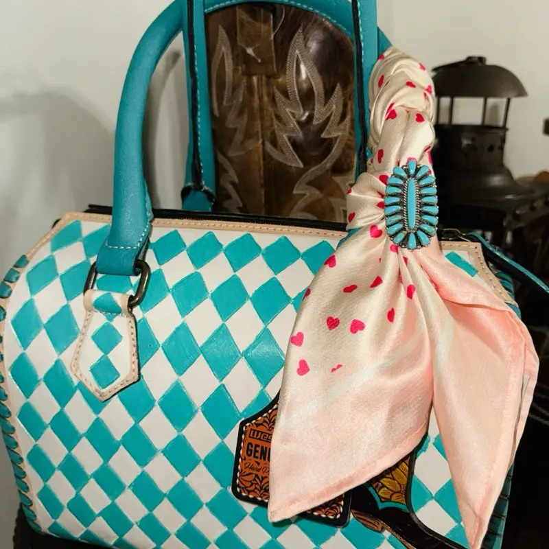 Medium Speedy Genuine Hand Painted Leather Bag/Purse with Turquoise Accents